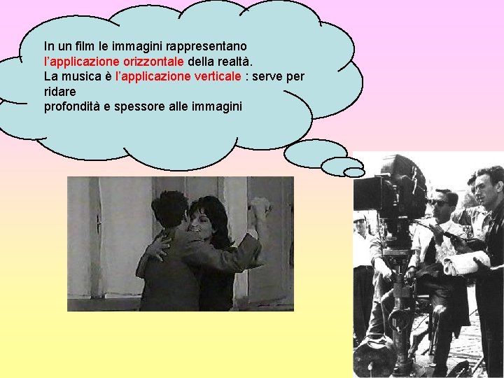 In un film le immagini rappresentano l’applicazione orizzontale della realtà. La musica è l’applicazione In un film le immagini rappresentano l’applicazione orizzontale della realtà. La musica è l’applicazione