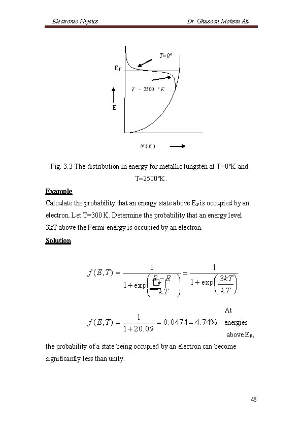 Electronic Physics Dr. Ghusoon Mohsin Ali T=0° EF E Fig. 3. 3 The distribution