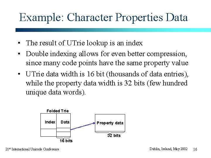 Example: Character Properties Data • The result of UTrie lookup is an index • Example: Character Properties Data • The result of UTrie lookup is an index •