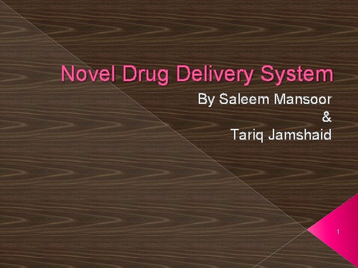 Novel Drug Delivery System By Saleem Mansoor & Tariq Jamshaid 1 