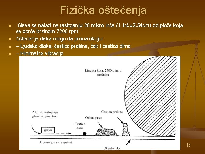 Fizička oštećenja n n Glava se nalazi na rastojanju 20 mikro inča (1 inč=2.
