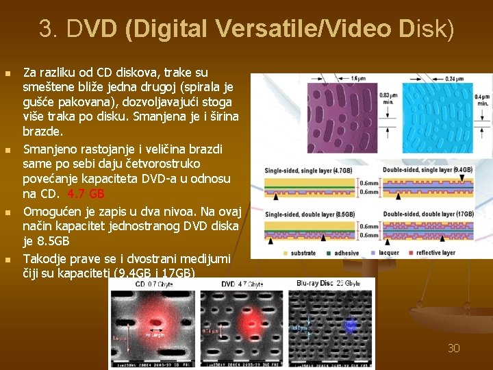 3. DVD (Digital Versatile/Video Disk) n n Za razliku od CD diskova, trake su