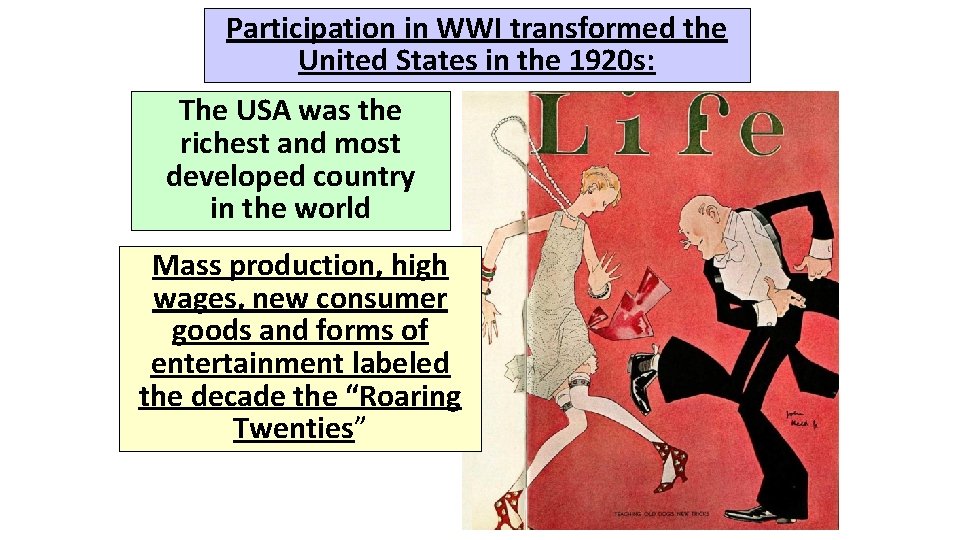 Participation in WWI transformed the United States in the 1920 s: The USA was