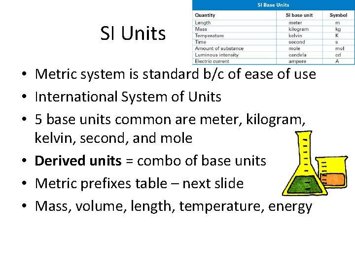SI Units • Metric system is standard b/c of ease of use • International