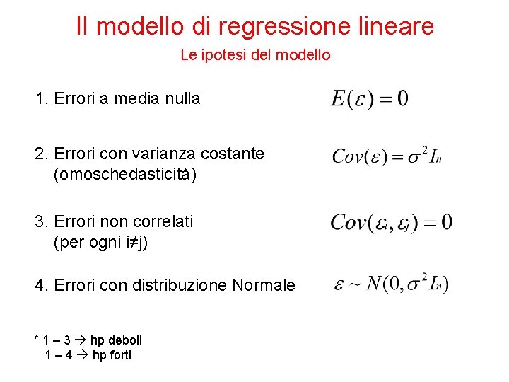 Il modello di regressione lineare Le ipotesi del modello 1. Errori a media nulla
