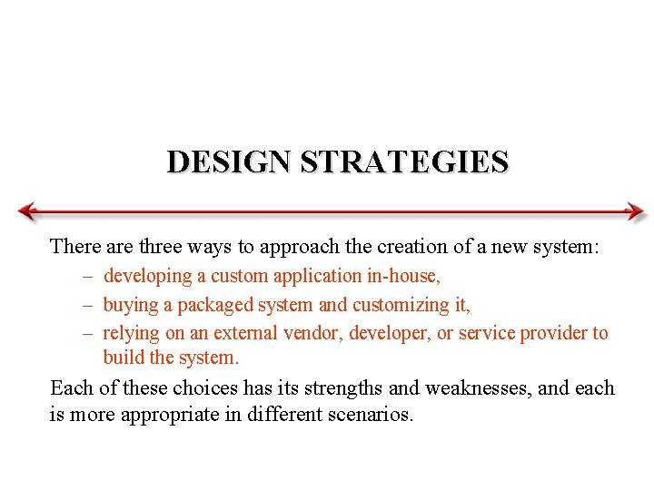 DESIGN STRATEGIES There are three ways to approach the creation of a new system: