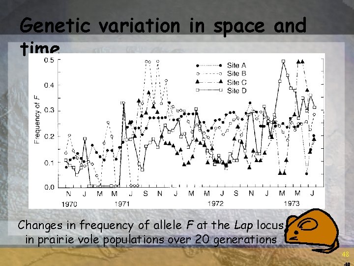 Genetic variation in space and time Changes in frequency of allele F at the