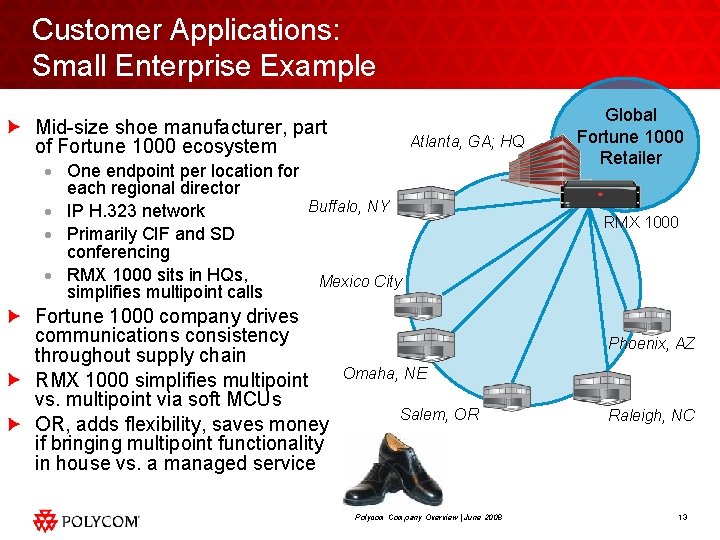 Customer Applications: Small Enterprise Example Mid-size shoe manufacturer, part of Fortune 1000 ecosystem Atlanta,