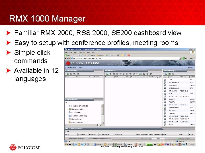 RMX 1000 Manager Familiar RMX 2000, RSS 2000, SE 200 dashboard view Easy to
