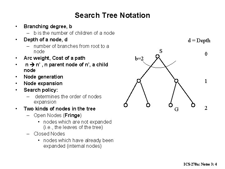 Search Tree Notation • • Branching degree, b – b is the number of