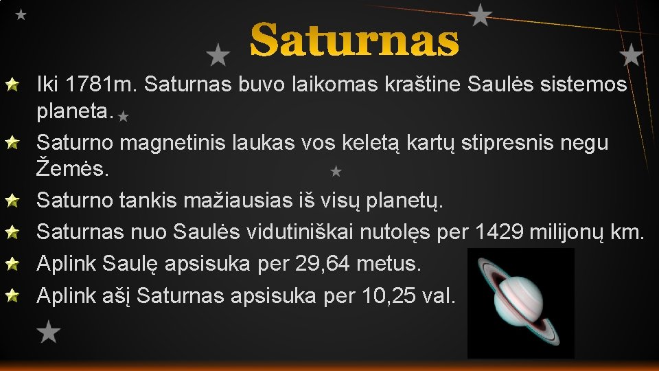 Iki 1781 m. Saturnas buvo laikomas kraštine Saulės sistemos planeta. Saturno magnetinis laukas vos