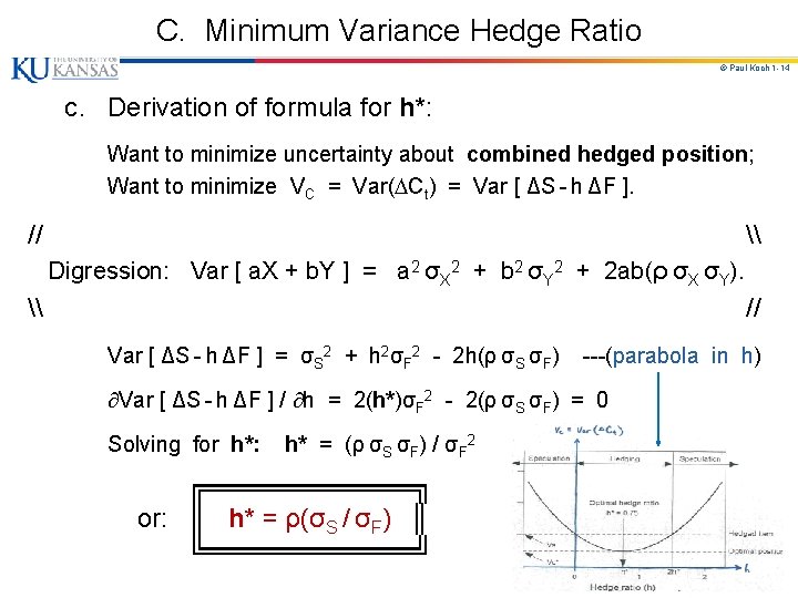 C. Minimum Variance Hedge Ratio © Paul Koch 1 -14 c. Derivation of formula