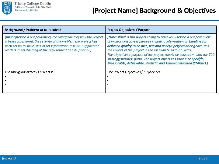 Project Short Name Business Case Summary Note Hints