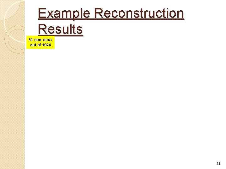 Example Reconstruction Results 51 non-zeros out of 1024 11 