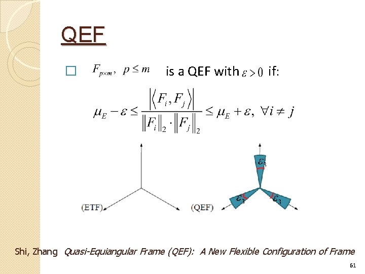 QEF � is a QEF with if: Shi, Zhang Quasi-Equiangular Frame (QEF): A New