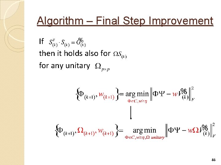 Algorithm – Final Step Improvement If then it holds also for any unitary 86