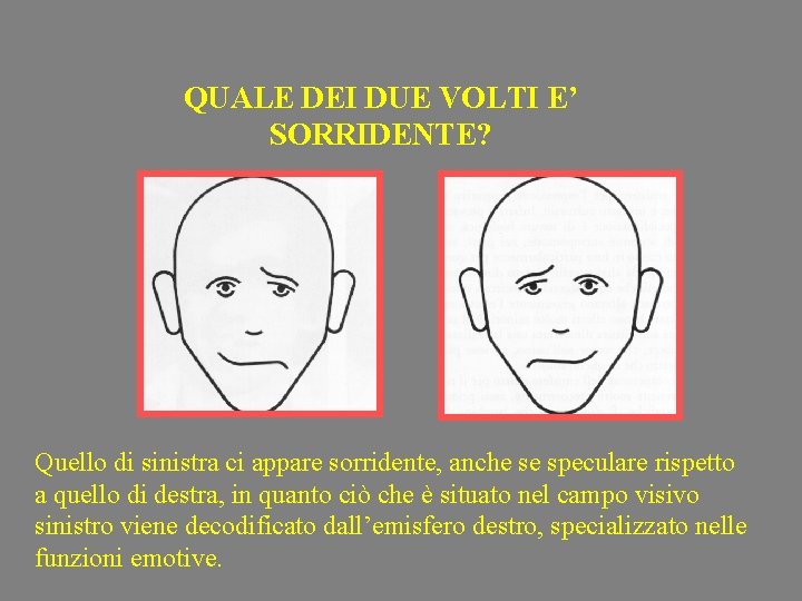 QUALE DEI DUE VOLTI E’ SORRIDENTE? Quello di sinistra ci appare sorridente, anche se