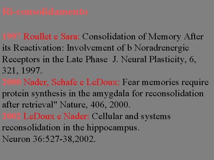 Ri-consolidamento 1997 Roullet e Sara: Consolidation of Memory After its Reactivation: Involvement of b