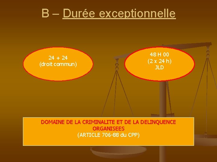 B – Durée exceptionnelle 24 + 24 (droit commun) 48 H 00 (2 x