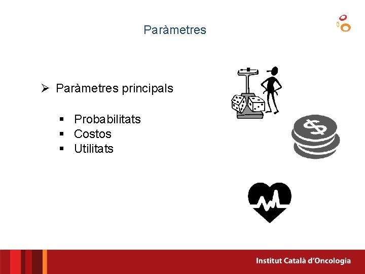 Paràmetres Ø Paràmetres principals § Probabilitats § Costos § Utilitats Paràmetres Ø Paràmetres principals § Probabilitats § Costos § Utilitats