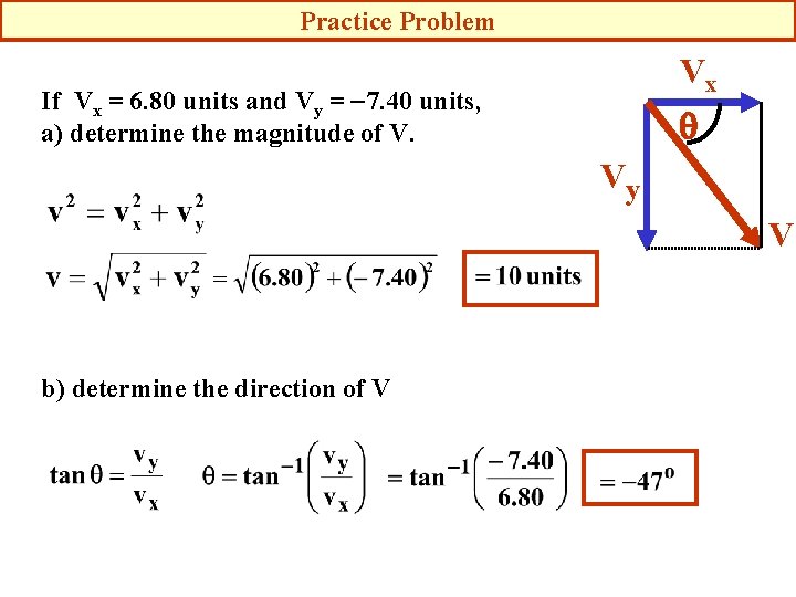 Practice Problem Vx If Vx = 6. 80 units and Vy = -7. 40