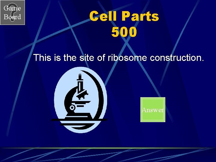 Game Board Cell Parts 500 This is the site of ribosome construction. Answer 