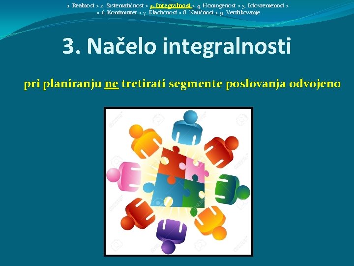 1. Realnost > 2. Sistematičnost > 3. Integralnost > 4. Homogenost > 5. Istovremenost