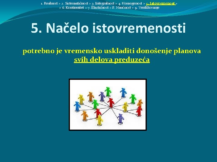 1. Realnost > 2. Sistematičnost > 3. Integralnost > 4. Homogenost > 5. Istovremenost