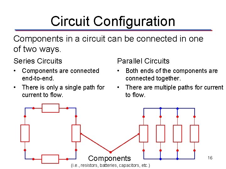 Circuit Configuration Components in a circuit can be connected in one of two ways.