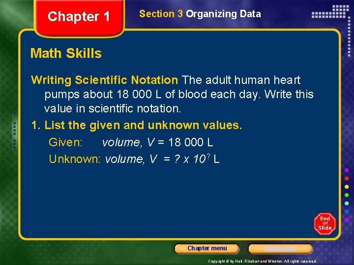 Chapter 1 Section 3 Organizing Data Math Skills Writing Scientific Notation The adult human