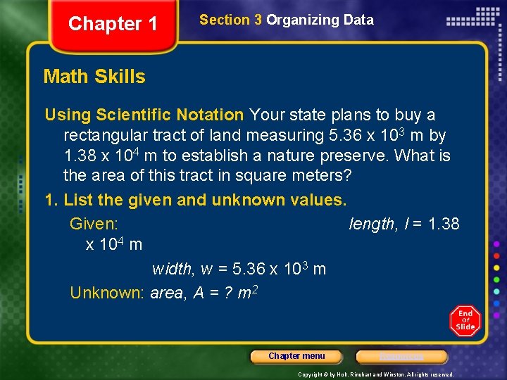 Chapter 1 Section 3 Organizing Data Math Skills Using Scientific Notation Your state plans