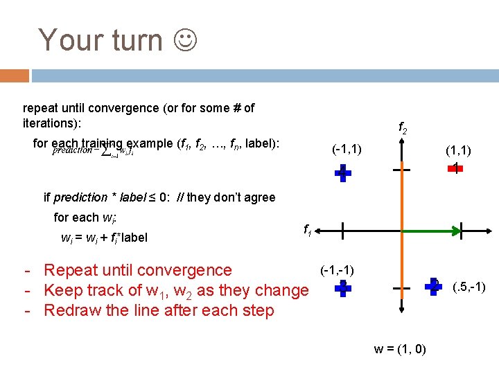 Your turn repeat until convergence (or for some # of iterations): f 2 for