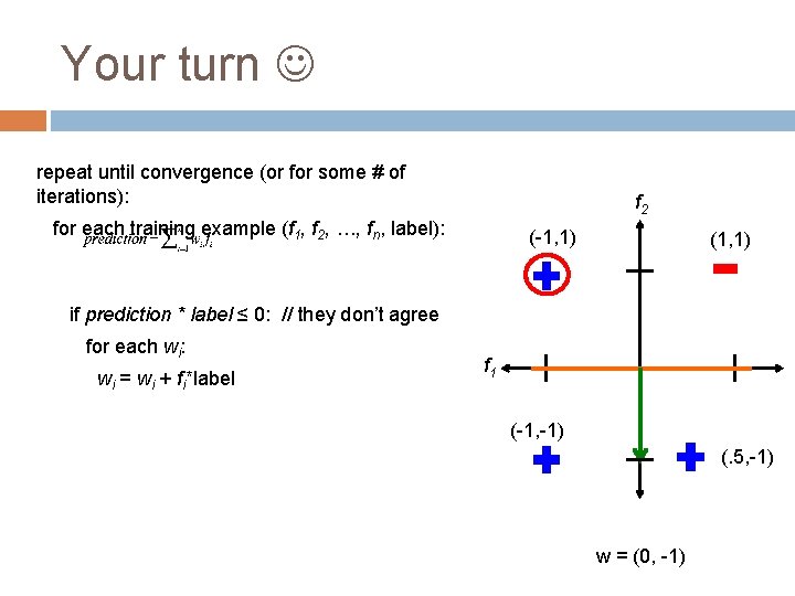 Your turn repeat until convergence (or for some # of iterations): f 2 for