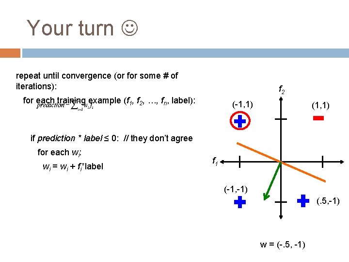 Your turn repeat until convergence (or for some # of iterations): f 2 for