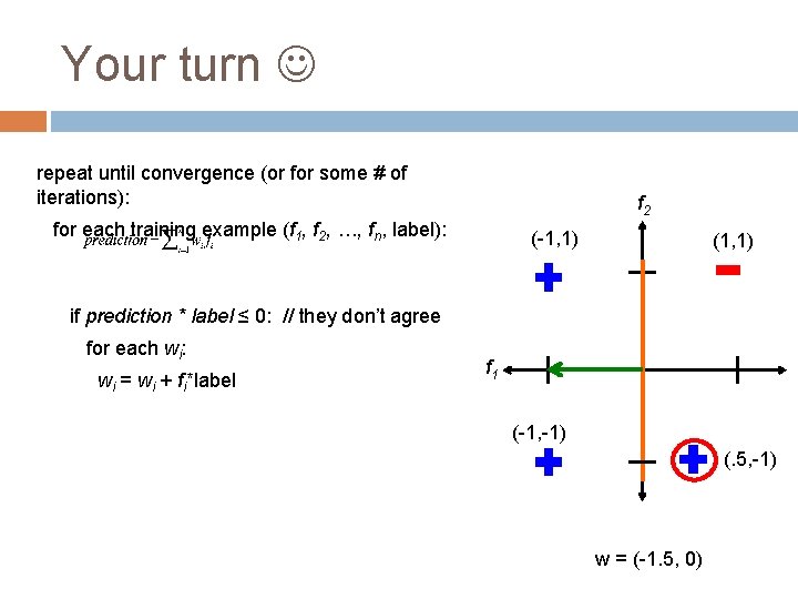Your turn repeat until convergence (or for some # of iterations): f 2 for