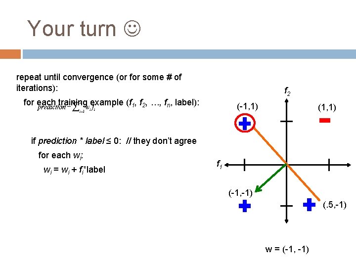 Your turn repeat until convergence (or for some # of iterations): f 2 for