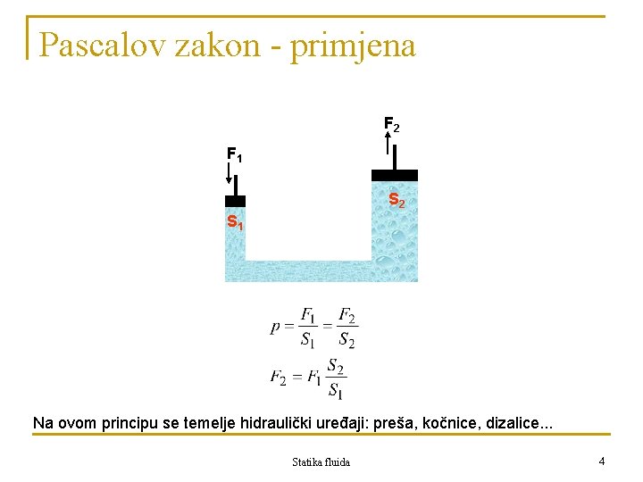 Pascalov zakon - primjena F 2 F 1 S 2 S 1 Na ovom