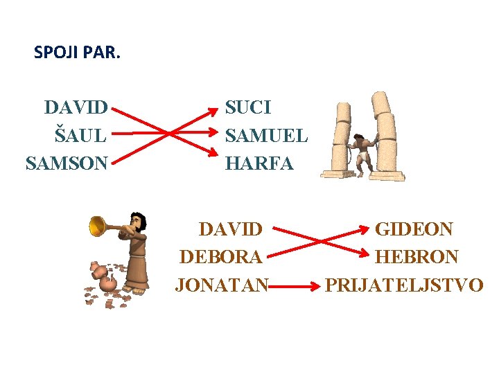 SPOJI PAR. DAVID ŠAUL SAMSON SUCI SAMUEL HARFA DAVID DEBORA JONATAN GIDEON HEBRON PRIJATELJSTVO