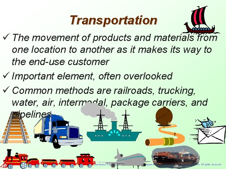 Transportation ü The movement of products and materials from one location to another as