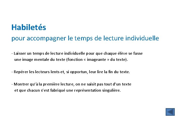 Habiletés pour accompagner le temps de lecture individuelle - Laisser un temps de lecture