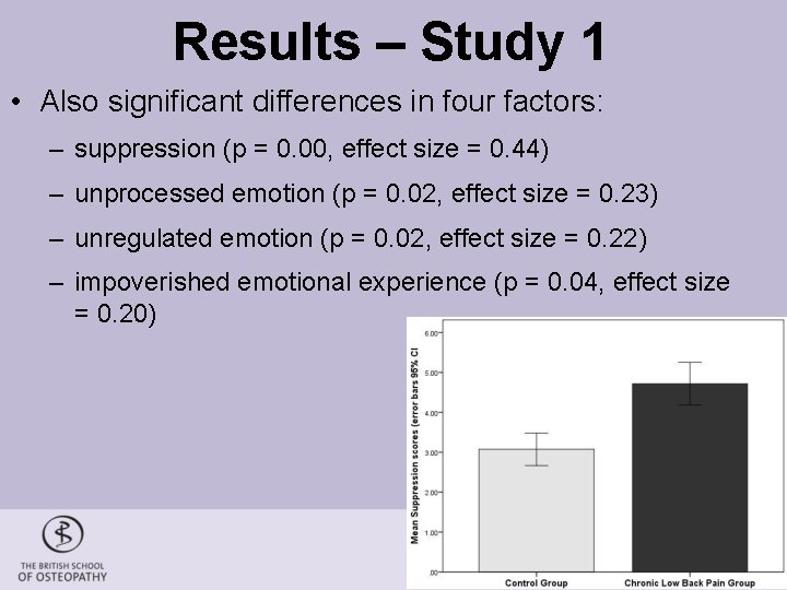 Results – Study 1 • Also significant differences in four factors: – suppression (p