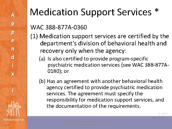 A p p e n d i x I Medication Support Services * WAC