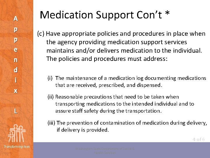 A p p e n d i x L Medication Support Con’t * (c)