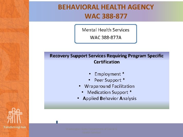 BEHAVIORAL HEALTH AGENCY WAC 388 -877 Mental Health Services WAC 388 -877 A Recovery