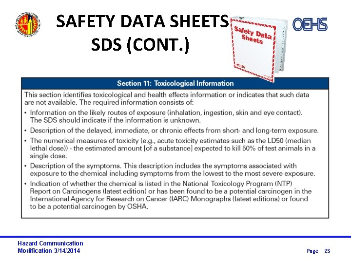 SAFETY DATA SHEETS SDS (CONT. ) Hazard Communication Modification 3/14/2014 Page 23 