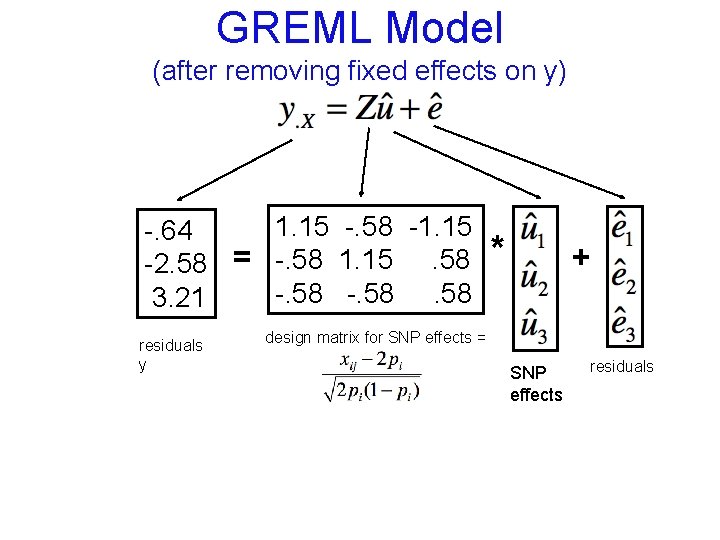 GREML Model (after removing fixed effects on y) 1. 15 -. 58 -1. 15