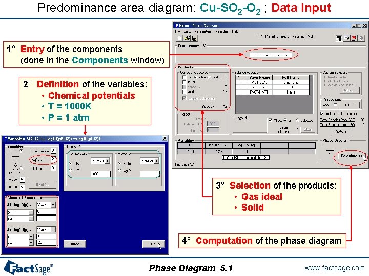Predominance area diagram: Cu-SO 2 -O 2 ; Data Input 1° Entry of the