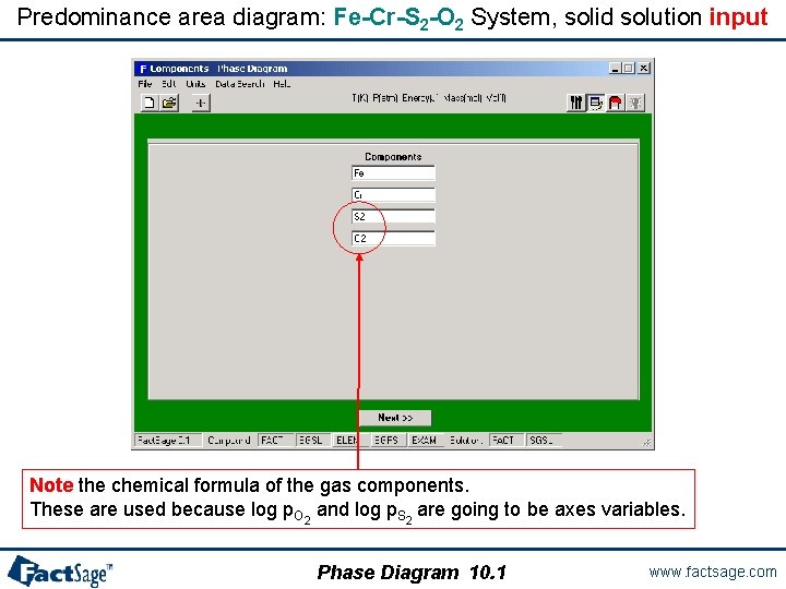 Predominance area diagram: Fe-Cr-S 2 -O 2 System, solid solution input Note the chemical