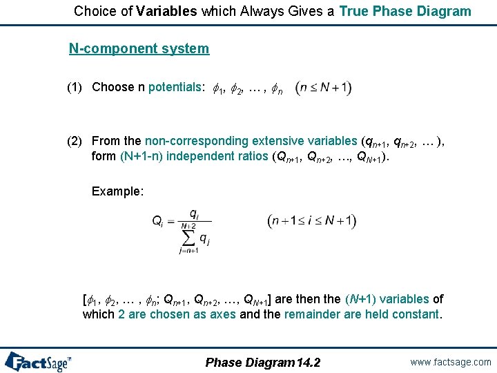 Choice of Variables which Always Gives a True Phase Diagram N-component system (1) Choose