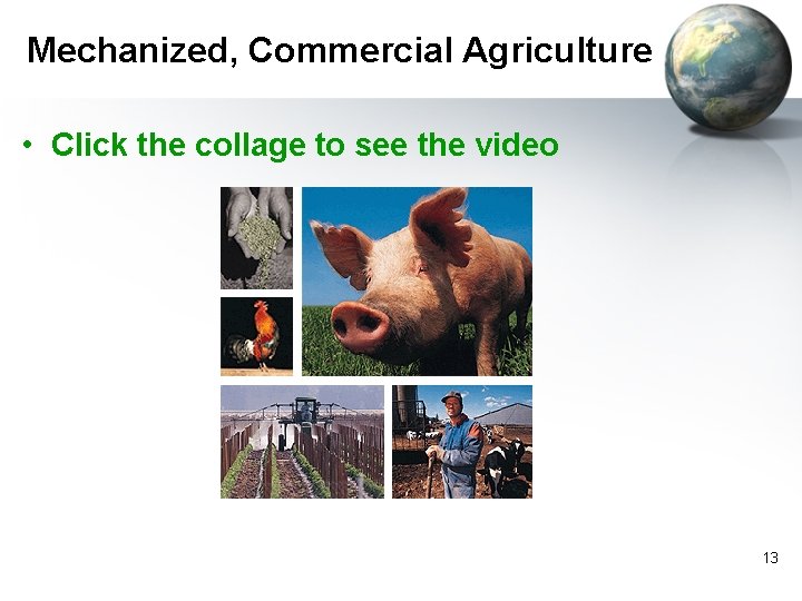 Mechanized, Commercial Agriculture • Click the collage to see the video 13 